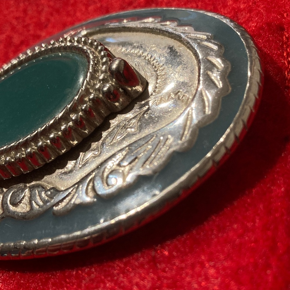 Vintage Style Silver-Tone Teal Oval belt buckle - Picture 3 of 4